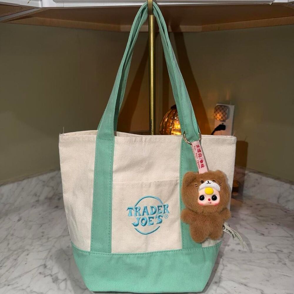 Limited edition pastel mint green cream Trader Joe's Mini Canvas Tote sold out